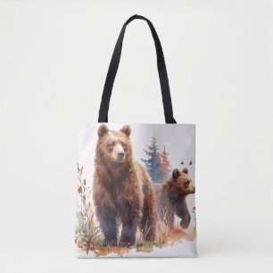 Grizzlybeerfamilie Aquarel - Landelijke Wandeling Tote Bag