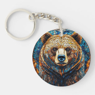 Grizzlybeerportret in een glas-in-loodkunstwerk sleutelhanger