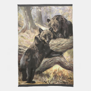 Grizzlyberen door CE Swan, Vintage bosdieren Theedoek