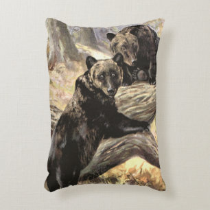 Grizzlyberen door CE Swan, Vintage Forest Animals Accent Kussen