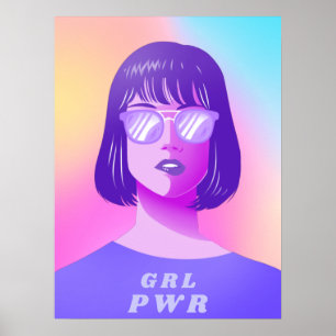 GRL Power Typography & Girl Feminist Paars Hair Poster