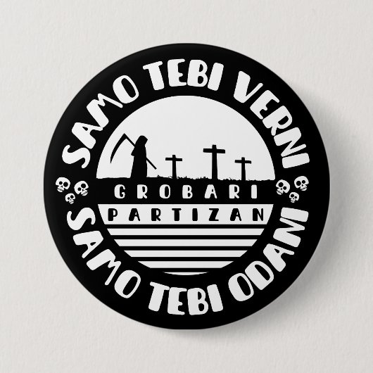 Grobari Partizan Zwart Witte  Ronde Button 7,6 Cm (Voorkant)