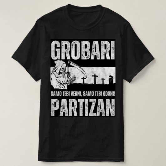 Grobari Partizan Zwart Witte T-shirt (Design voorkant)