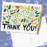 Groceries Fruits Veggies Colorful Bedankt Briefkaart<br><div class="desc">Kijk eens naar deze zoete en kleurrijke kunst, met de hand die ik voor je gemaakt heb! Bedankt voor je superieure winkelbediende, de persoon die je eten levert of iemand die voor je kokt! Voel je vrij om je eigen tekst toe te voegen of de kleuren te wijzigen. Bezoek mijn...</div>
