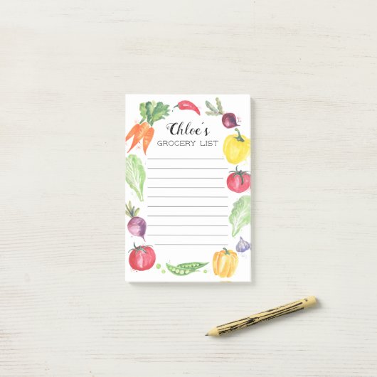Groceringslijst van groenten en fruit, vers Waterv Post-it® Notes (Op bureau)