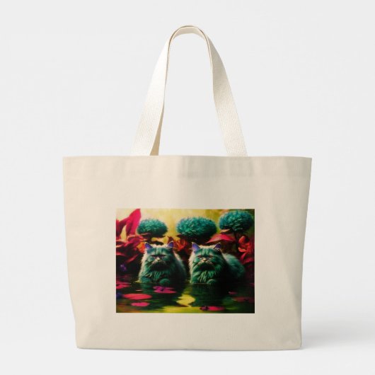 Grocery Bag with Cat Illustration Grote Tote Bag (Achterkant)