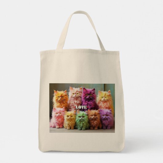 Grocery Bag with Cat Illustration Tote Bag (Achterkant)