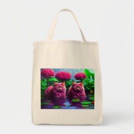 Grocery Bag with Cat Illustration Tote Bag
