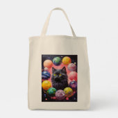 Grocery Bag with Cat Illustration Tote Bag (Achterkant)