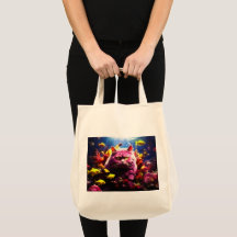 Grocery Bag with Cat Illustration
