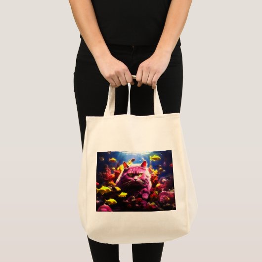 Grocery Bag with Cat Illustration Tote Bag (Voorkant (product))