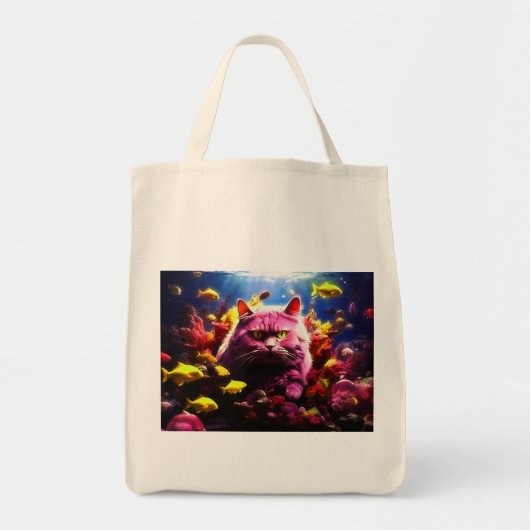 Grocery Bag with Cat Illustration Tote Bag (Voorkant)