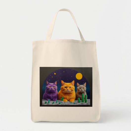 Grocery Bag with Cat Illustration Tote Bag (Voorkant)
