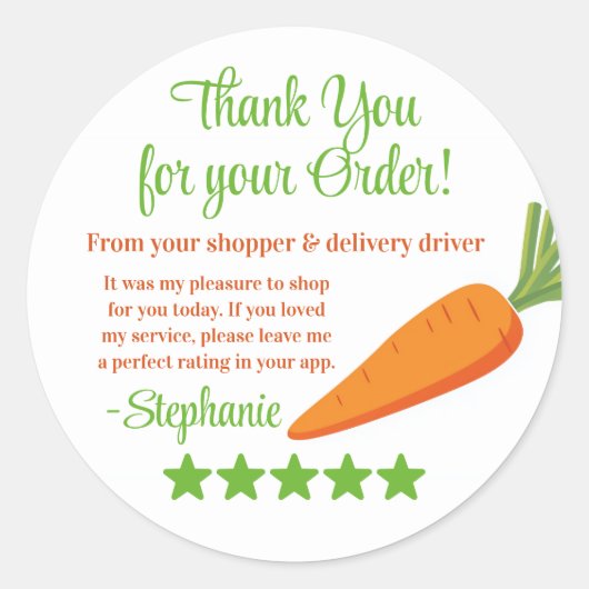 Grocery Delivery Service Thank You Review Stars Ronde Sticker (Voorkant)
