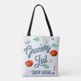 Grocery list, shop local tote bag