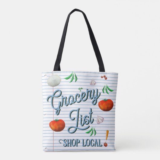 Grocery list, shop local tote bag (Achterkant)