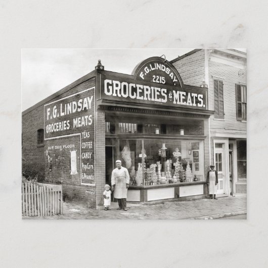 Grocery & Meat Market, 1916 Briefkaart (Voorkant)