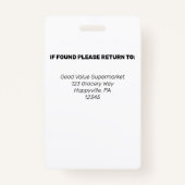 Grocery Store Supermarket Employee Photo ID Badge (Achterkant)