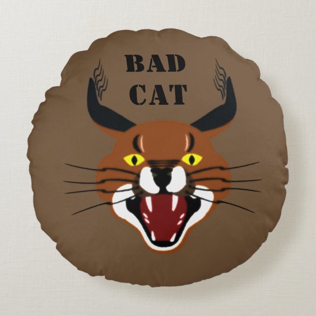 Groei Caracal Bad Cat Rond Kussen (Voorkant)