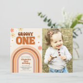 GROEI één eerste verjaardagsuitnodiging met foto Kaart (Staand voorkant)