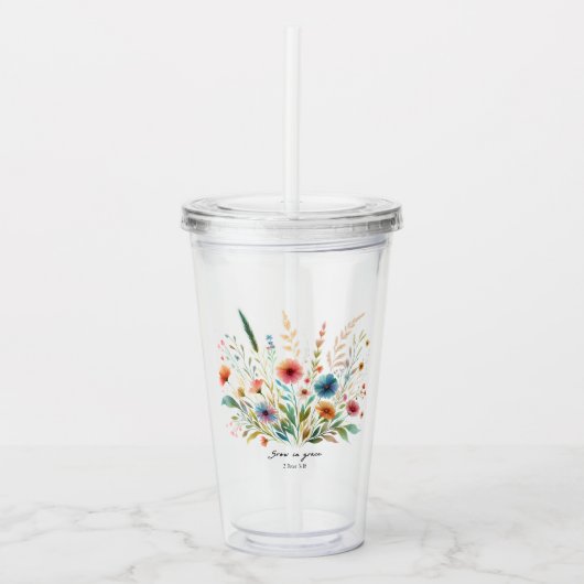 Groei in genade bloemrijk acryl drinkbeker (Voorkant)