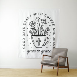 Groei in genade koffie Jezus citaten Wandkleed
