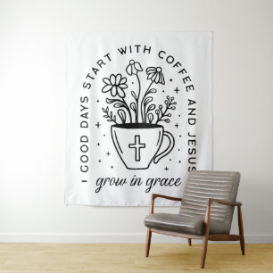 Groei in genade koffie Jezus citaten Wandkleed