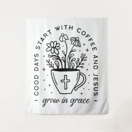 Groei in genade koffie Jezus citaten Wandkleed