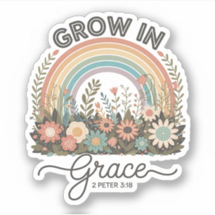 Groei in genade vintage retro regenboog christen sticker