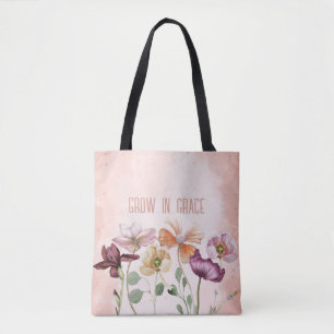Groei in genade waterverf bloemige monogram tote bag