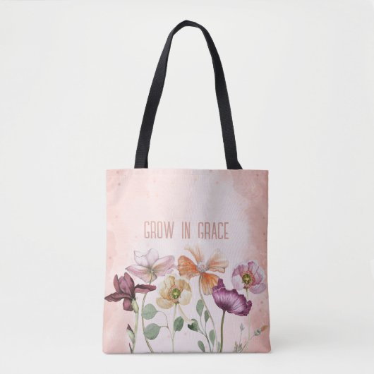 Groei in genade waterverf bloemige monogram tote bag (Voorkant)