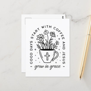 Groei in genadekoffie Jesus Christelijke citaten Briefkaart