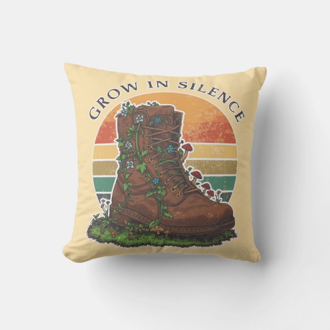 Groei In Stilte Vintage Retro Natuur Buitenkussen (Voorkant)