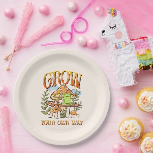 Groei je eigen weg - Mediteren Kikker & Paddenstoe Papieren Bordje (Feest)