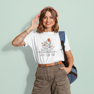 Groei je geest Boho Wildflower en boek T-shirt