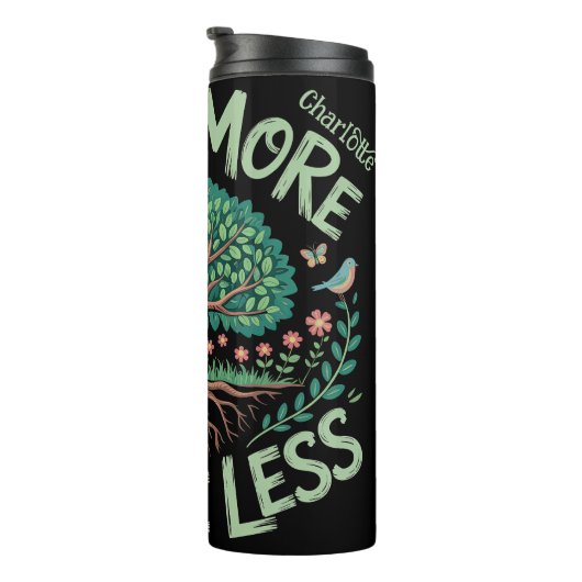 Groei meer afval minder T-shirt Thermosbeker (Geroteerd rechts)