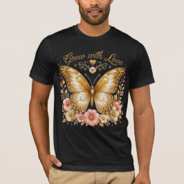 Groei met liefde Gouden Vlinder Bloem Heren T-shir T-shirt