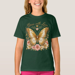 Groei met liefde gouden vlinder bloemen kids T-shi T-shirt