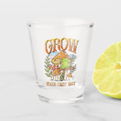 "Groei op je eigen manier" | Mediterende kikker &  Shot Glas (Voorkant)