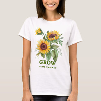 Groei op je eigen manier | Waterverf Zonnebloem T- T-shirt