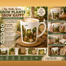 Groei Planten Cute Frog Latte Mok | Cottagecore Tu