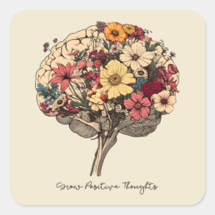 Groei Positieve Gedachten Hersenen Bloemen Stijl T Vierkante Sticker