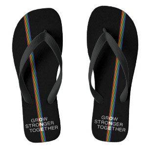 Groei Sterker samen Rainbow Stripe Black Teenslippers