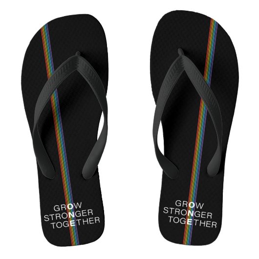 Groei Sterker samen Rainbow Stripe Black Teenslippers (Voetbed)