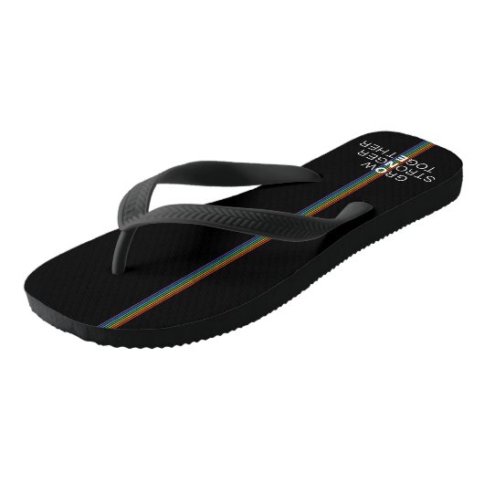Groei Sterker samen Rainbow Stripe Black Teenslippers (Schuin)