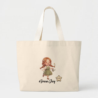 GROEI VREUGDE SCHATTIGE CARTOON MEISJE POSITIEVE T GROTE TOTE BAG