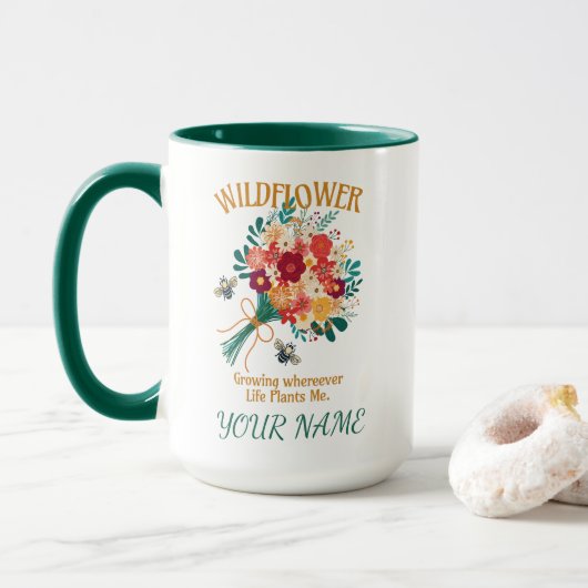 Groei Waar Het Leven Me Wilde Bloem Bij Plaatst Mok (Met donut)