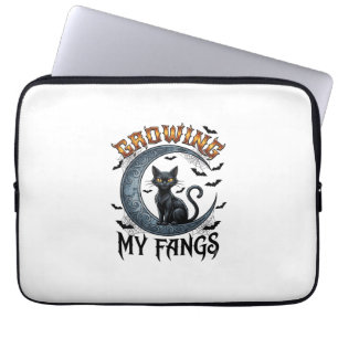 Groeien Hoektanden Zwarte Kat Halve Maan Vleermuiz Laptop Sleeve