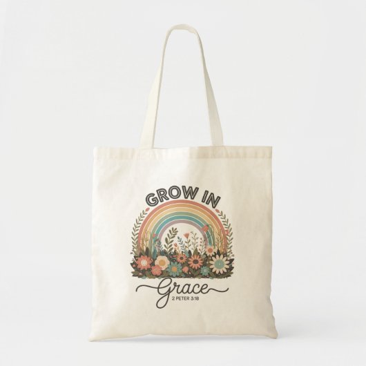 Groeien in genade Christelijk Bijbelvers Retro Rai Tote Bag (Voorkant)