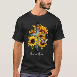 Groeien in Grace Cross Zonnebloemen Vlinders Chris T-shirt